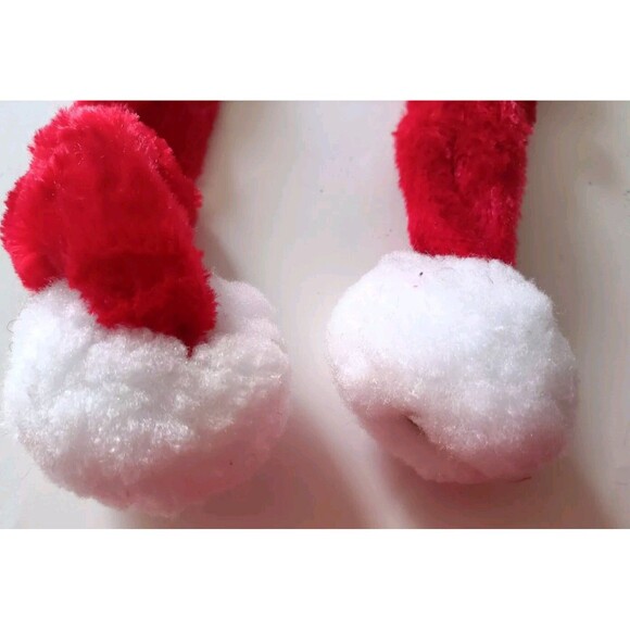 Christmas Plush Scarf  with Jingle Bells Pom Poms Red White 46.5" Long Santa - Picture 3 of 3